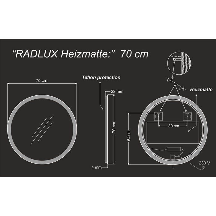 Дзеркало для ванної кімнати з підсвічуванням LED, діаметр 90 см. Кругле дзеркало з нейтральним світлом 4000K. Дзеркало для ванної кімнати без додаткових функцій.