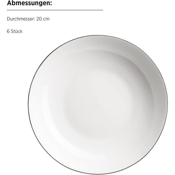 Серія MÄSER Felise: елегантний кавовий сервіз на 6 осіб, з чорним обідком, порцеляна, білий (Тарілька)