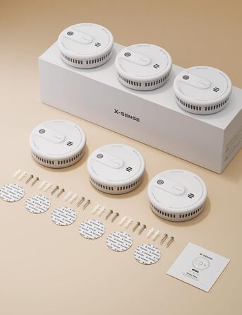 Датчик диму X-Sense з батареєю на 10 років, 6 шт., білий. Магнітне кріплення, без LED-індикації, кнопка тестування/вимкнення. Ультратонкий XS0G-SN