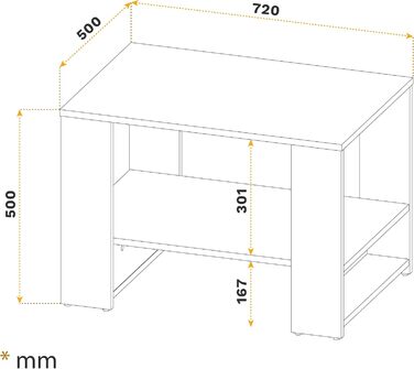 Журнальний столик RICOO з місцем для зберігання 72x50x50 см, Дуб Sonoma WM090-ES, Стіл для вітальні, Диванний столик