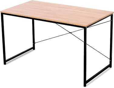 Письмовий стіл Комп'ютерний стіл Офісні меблі Стіл для ПК Офісний стіл Робочий стіл з дерева та сталі, приблизно 120x60x70 см, (світлий дуб чорний), 08hei
