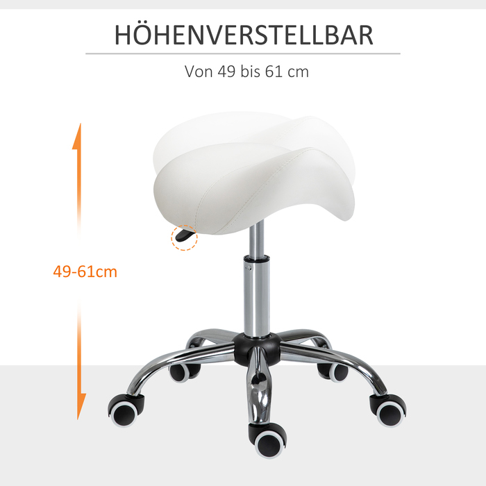 HOMCOM Rolling Stool Поворотний табурет з регульованим по висоті сідлом з оббивкою білого кольору для офісу та дому