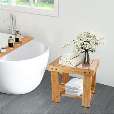 Вінтажний бамбуковий пуф-табурет - 27x23x25 см. Міцний, антиковзний, для дітей, як журнальний столик, підставка для квітів