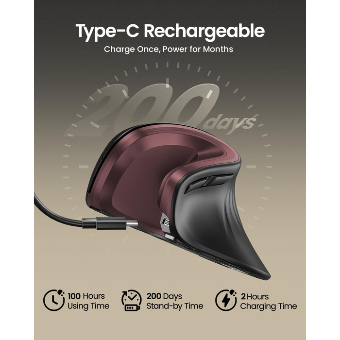 ProtoArc EM11 NL Вертикальна миша, бездротова, заряджається, Bluetooth + USB, для комп'ютера, iPad, Mac, Windows - чорний, зелений (червоний)