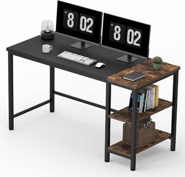 Комп'ютерний стіл FitStand FD4 140x60x75см з книжковою шафою, стіл для домашнього офісу, 2 полиці для зберігання (дуб вінтажний/чорний)