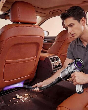 Бездротовий автомобільний пилосос Ortiny 28000Па, ручний міні-пилосос 4 в 1 з безщітковим двигуном та самоочищенням контейнера, для авто, дому та кухні, сріблясто-фіолетовий