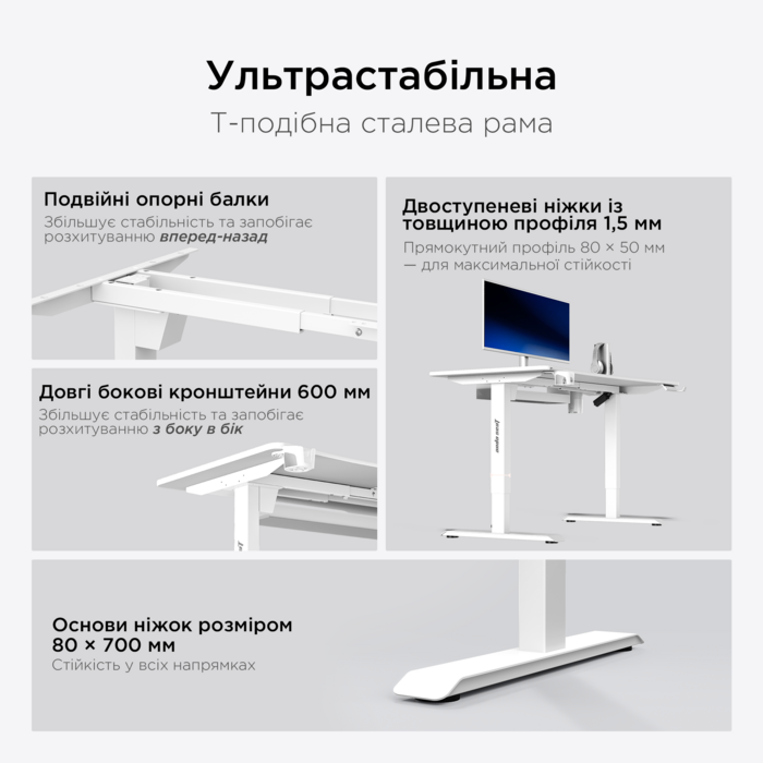 Стіл з електрорегулюванням висоти Anda Seat Xtreme Pro 1400x750 White