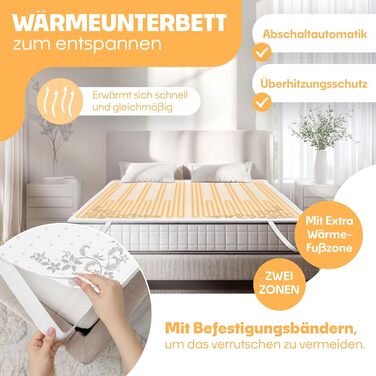Електрична ковдра KESSER® з двома зонами нагріву та автовимкнення | Ковдра з 3 температурними режимами | Підстилка під ковдру | Тепла ковдра з м'якого флісу, біла (160 x 140 см)