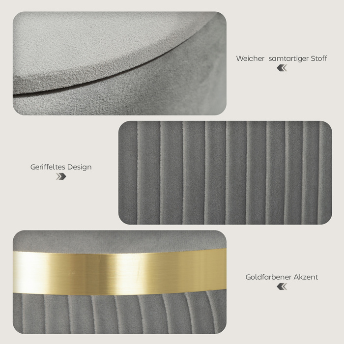 Пуф-контейнер, обтягнутий оксамитом, знімний верх, м'яке сидіння та приховане місце для зберігання, світло-сірий