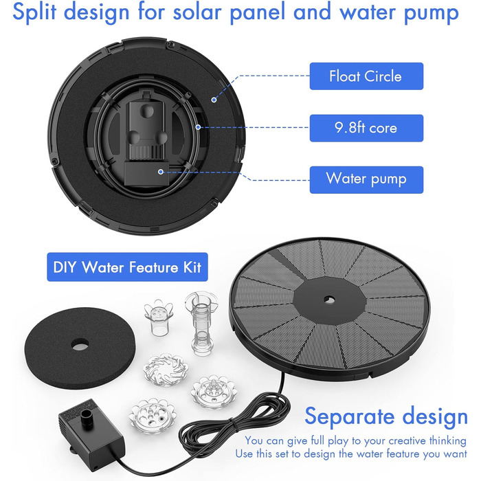 Сонячний фонтан AISITIN зі знімною сонячною панеллю 3,5 Вт своїми руками, оновлення сонячного насоса для ставка 2024 року, круглий сонячний фонтан із 8 стилями фонтанів для садового ставка, ванни для птахів, водний об'єкт своїми руками, акваріум