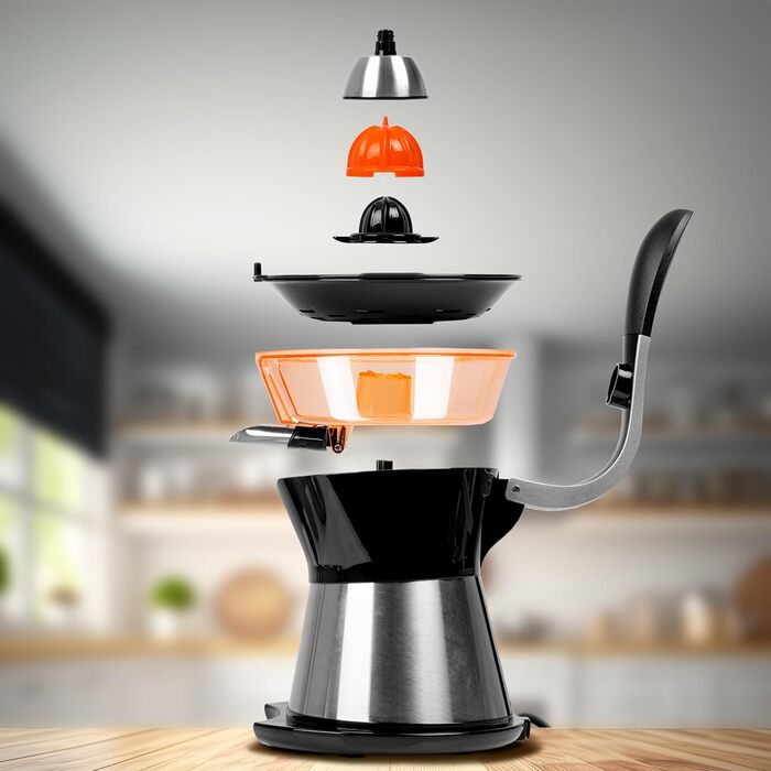 Електрична соковитискачка Duronic Saftpresse 600W - соковитискачка для цитрусових з нержавіючої сталі, 400мл, 2 конуси