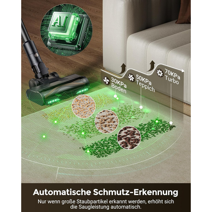 Proscenic P20: Акумуляторний пилосос 2-в-1 з функцією вологого прибирання, 70 кПа, 70 хв, 680 Вт, чорний. Для килимів та шерсті тварин