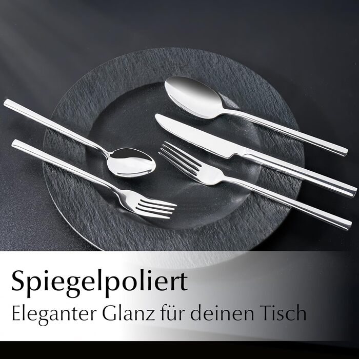 Набір столових приборів Miamio для 6 осіб (72 шт.) з нержавіючої сталі 18/10, сріблястого кольору, придатний для миття в посудомийній машині