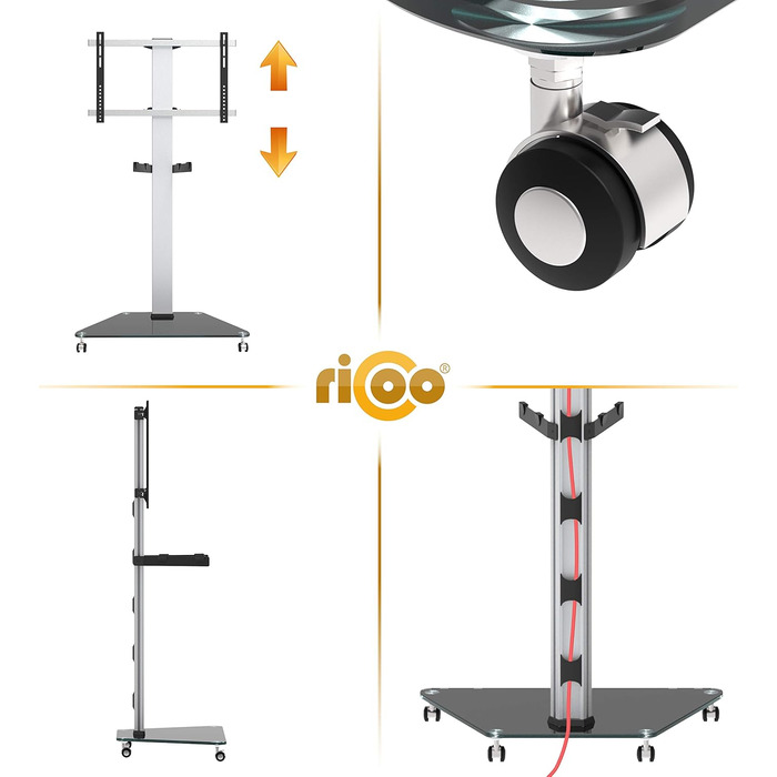 Рулонна підставка під телевізор RICOO з регулюванням висоти 30-55 дюймів, макс. 30 кг, VESA 600x400 мм (модель FS0502)