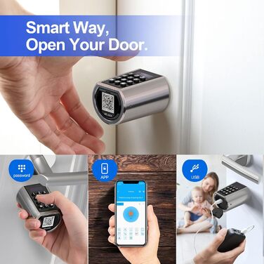 Електронний дверний замок WELOCK з паролем, RFID, Bluetooth, циліндр 50-100мм, срібло, Smartlock