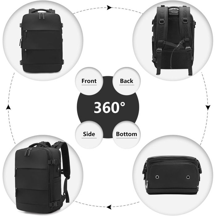 KONO Рюкзак для ручної поклажі 42x30x20, рюкзак для ноутбука 25L, Outdoor, для подорожей, спорту, Weekender з відділенням для взуття, чорний