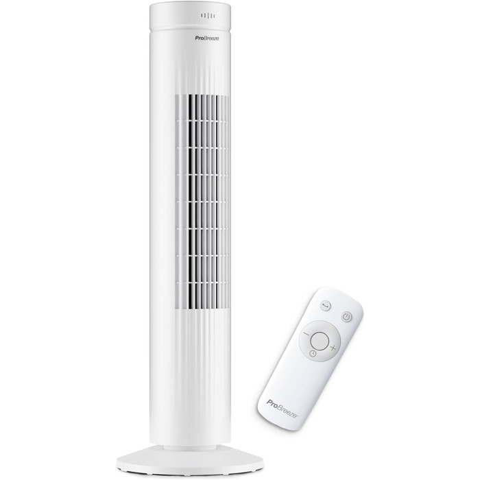 Турбовентилятор Pro Breeze з дистанційним керуванням, 76 см, осциляція 65°, таймер, 3 швидкості, тихий, для спальні та офісу, білий