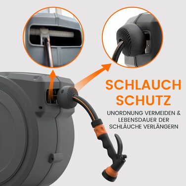 Спіральний шланг для поливу Giraffe Tools 35м + 2м з автоматичним підйомом, поворотний на 180°, з 7 насадками та під'єднувальним шлангом