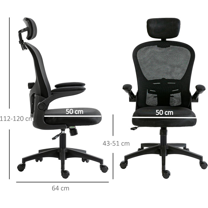 Офісний стіл Vinsetto з високою спинкою, сітчаста тканина, комп'ютерне крісло з обертовою підголовником, 4D-підтримка попереку, регульовані підлокітники, регульована висота, білий (чорний)