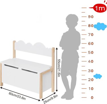 Дитяча лавка з місцем для зберігання, Скриня для зберігання іграшок 2 в 1 для дітей зі спинкою, Нагрудна лавка з відкидною кришкою для дитячої кімнати Ігрова кімната
