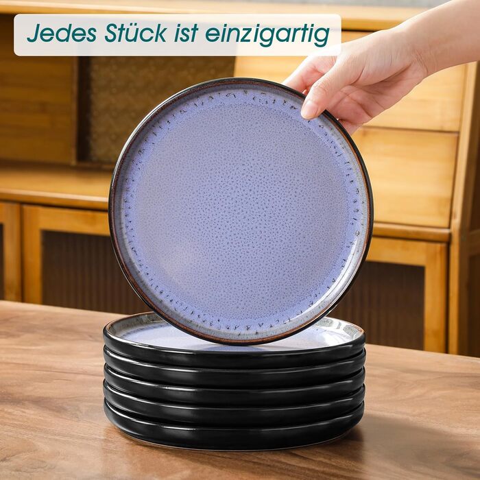 Набір посуду Steingut vancasso AMBER на 6 осіб (24 шт.): тарілки, супові тарілки, десертні тарілки, миски, реактивна глазур, колір фіолетовий, безпечний для миття в посудомийній машині