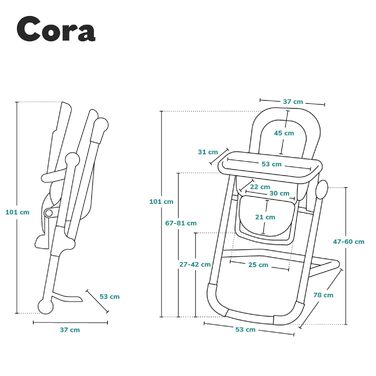 Дитячий стільчик Lionelo Cora Plus 2 в 1, 6-36 місяців, до 15 кг, з регулюванням висоти та ігровим бруском (Блакитний)