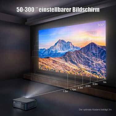 Проектор Beamer Full HD 1080P, 1200 ANSI люмен, 5G WiFi, Bluetooth, підтримка 4K, LED, для домашнього кіно, сумісний з Fire Stick, смартфоном, PS5, чорний