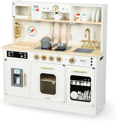 Дерев'яна дитяча кухня Mamabrum з LED-підсвічуванням - ігровий набір кухонь з регульованою висотою, з приготуванням кубиків льоду, мікрохвильовою піччю, плитою та посудомийною машиною. Іграшка для дітей від 3 років