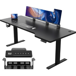Регульований стіл JUMMICO 180 x 85 см L-подібний, електричний, для геймінгу, з гачками (чорний)