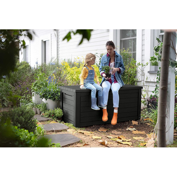 Ящик для зберігання садовий Koll Living Gartenbox 623л, чорний - міцний, з газовими амортизаторами, витримує до 272 кг