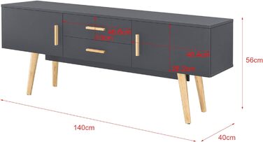 Тумба під телевізор 140 x 40 x 56 см Дошка для телевізора з 2 дверцятами шафи та 2 висувними ящиками Нижній комод (темно-сірий)