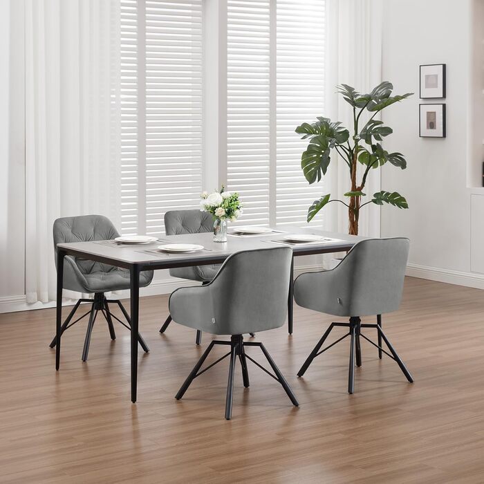 WOLTU Комплект з 4-х обертових стільців для їдальні, з підлокітниками, 360° обертання, для кухні та вітальні, з м'яким оксамитовим покриттям, сірий