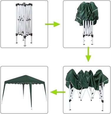 Альтанка складна 3х3м з сумкою водовідштовхувальний, захист від ультрафіолету 50 Pop Up Tent, Намет з балдахіном, Садовий намет, Намет для вечірок, Capri Металеві стовпи Click System (зелені)