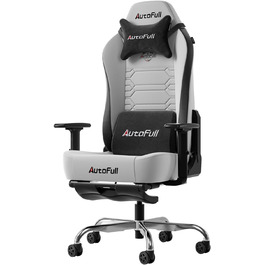 Ігровий крісло AutoFull C3 з ергономічною підтримкою спини | З регульованими підлокітниками, підставкою для ніг, подушками для голови та попереку | Макс. вага 150 кг | Сірий з тканинного покриття