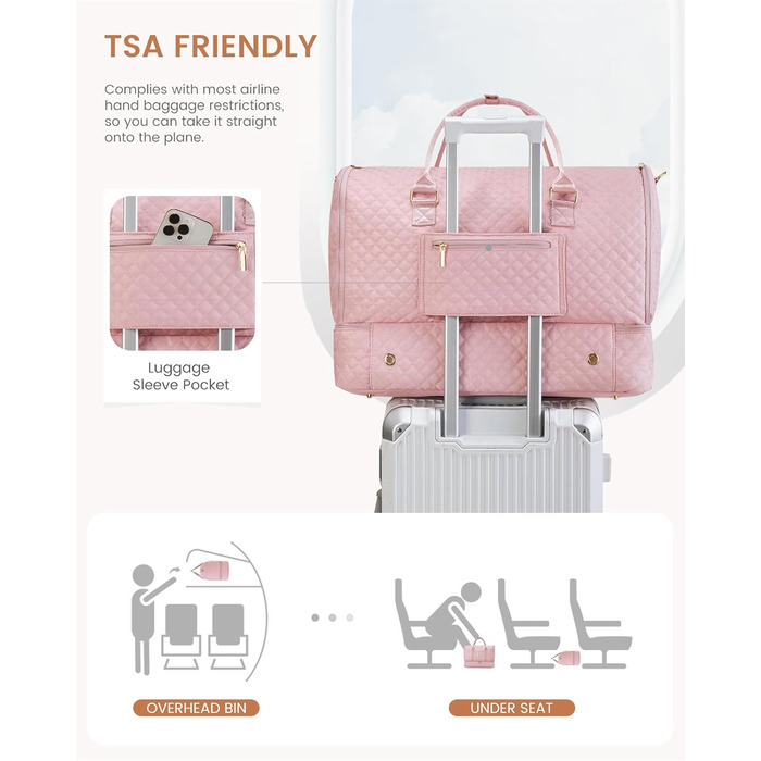 Сумка-органайзер для одягу LOVEVOOK для жінок, 53L, рожева: валіза, дорожня сумка, органайзер для взуття, набір 2 шт.