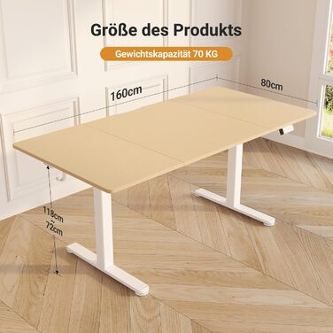 Регульований стіл Claiks 120x60 см: електричний, з пам'яттю, з гачками | Стіл для стоячи/сидячи