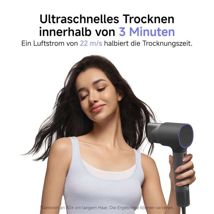 Високошвидкісний фен для волосся Laifen Neo з безщітоковим мотором 110 000 об/хв, 200 млн негативних іонів та 2 магнітними насадками, чорний