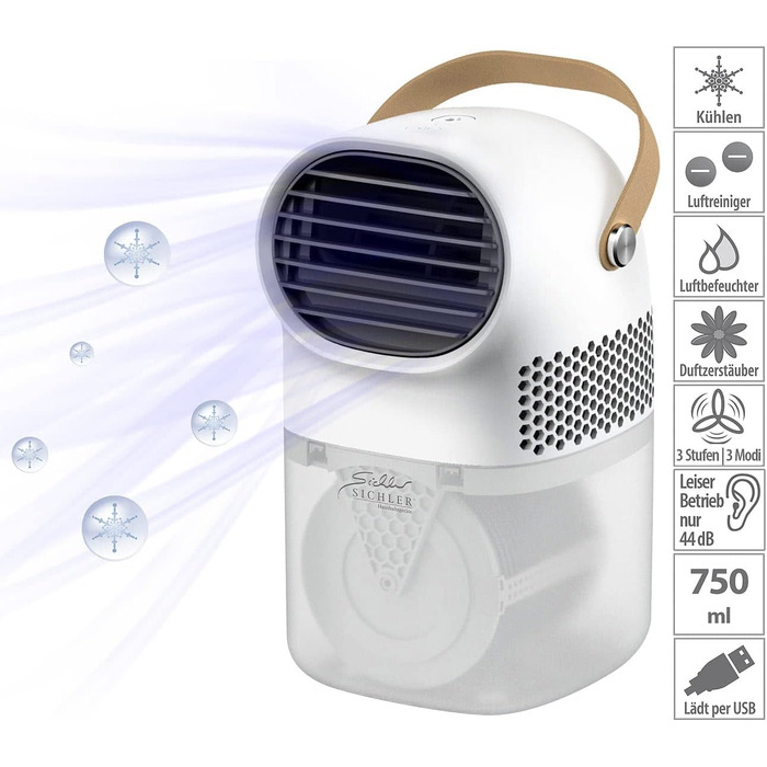 Міні-охолоджувач повітря Sichler 3в1: настільна мийка, зволожувач, охолоджувач з ароматом, 750 мл
