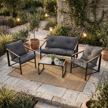 Комплект садових меблів Escal, метал, чорний, 4 предмети