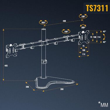Підставка для монітора RICOO на 2 монітори, Dual Monitor Arm, TS3811, для 17-27 дюймів, PC Gaming, стіл