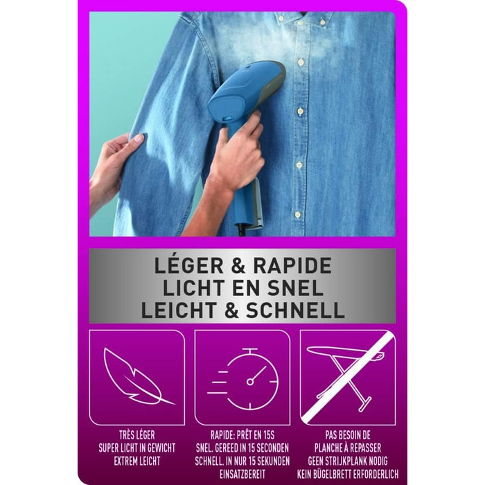 Відпарювач для одягу Calor Access Steam First DT6150C0: Швидкий нагрів, 1300 Вт, 20 г/хв, 70 мл, для дому