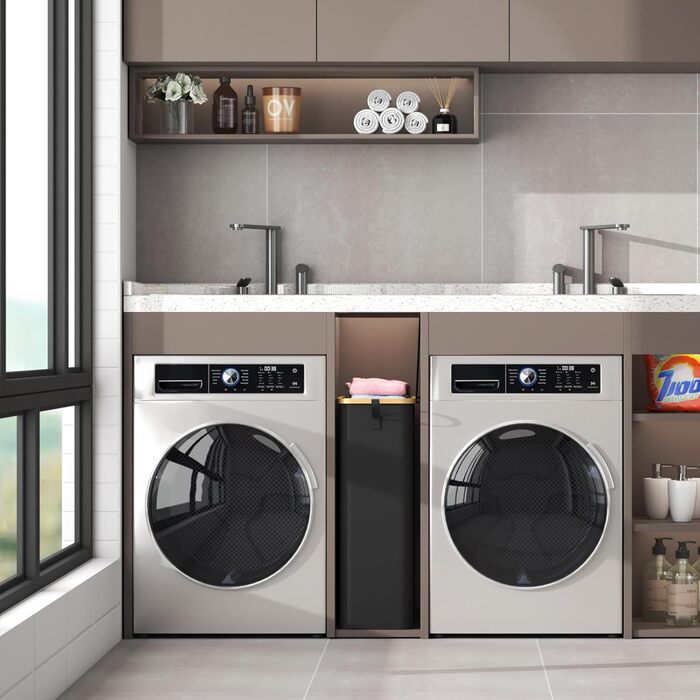 Кошик для білизни LifeWit з кришкою, вузький, складний, 75л, бамбук, з ручкою, чорний