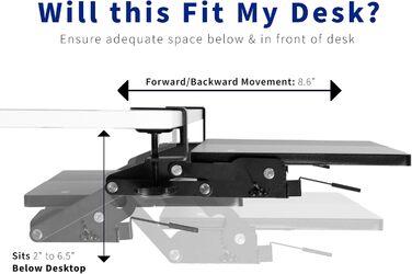 Підставка для клавіатури та миші VIVO MOUNT-KB08V, 68x28 см, регульована висота, з ящиком для клавіатури, чорна