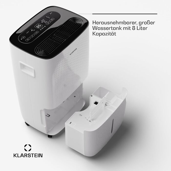 Klarstein DryFy Connect 60L: Розумний електросушар для повітря з Wi-Fi, 60 л/24г, 8 л бак, таймер, для приміщень до 65 м²