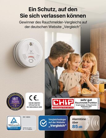 Датчик диму X-Sense з батареєю на 10 років, сертифікований TÜV Rheinland, з функцією вимкнення звуку та самотестування, SD11, набір 5 шт, білий