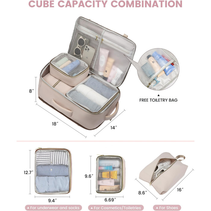 Рюкзак LOVEVOOK для ручної поклажі літака, жіночий, водонепроникний, з відділенням для взуття, 40L, 45x36x20, для ноутбука 17 дюймів, Carry on Luggage (сірий, білий, кавовий)