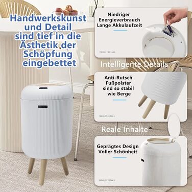 Автоматичний сміттєвий бак з сенсором 12L - Білий сміттєвий контейнер з датчиком для кухні, ванної кімнати, офісу, спальні, туалету. Безшумний, вологостійкий, герметичний.