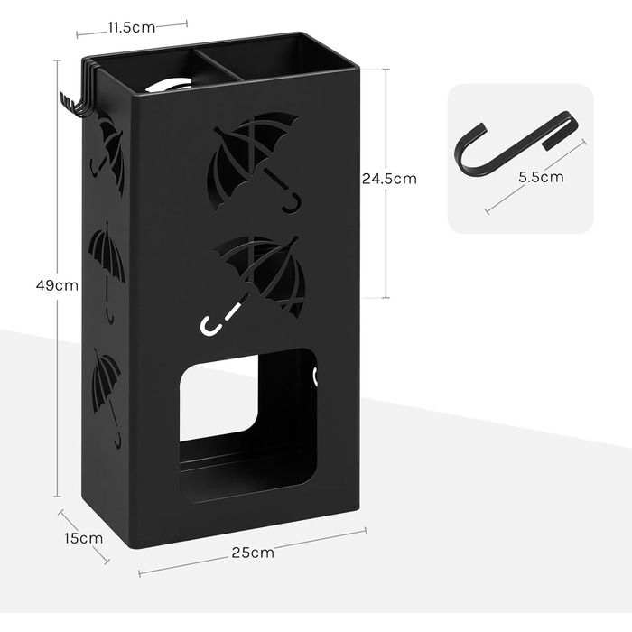 Підставка для парасоль підставкою WOLTU, 2 відділення, з 4 гачками, металева, біла, 25x49x15 см, SST16ws