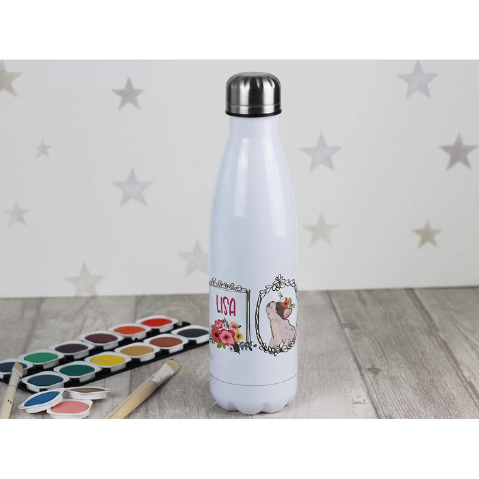Ізольована пляшка для пиття, дитяча термос з нержавіючої сталі для школи, спорту, персоналізована подарункова пляшка для води (рамка для фотографій із зображенням бульдога, 500 мл)