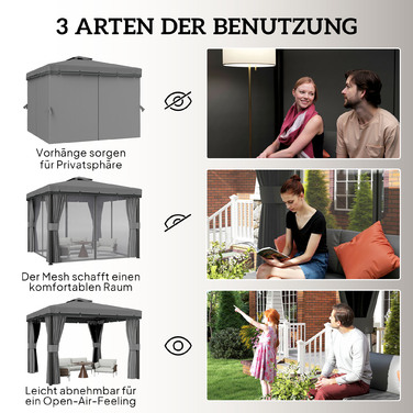 Газонний павільйон Avillon розміром приблизно 3x3 м, водостійкий, стабільний, зимостійкий, з подвійним дахом та москітними сітками на блискавці.